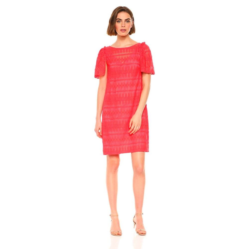 Trina Turk Ellington Lace Eyelet Cocktail Dress Coral Red SZ Medium EUC Preppy